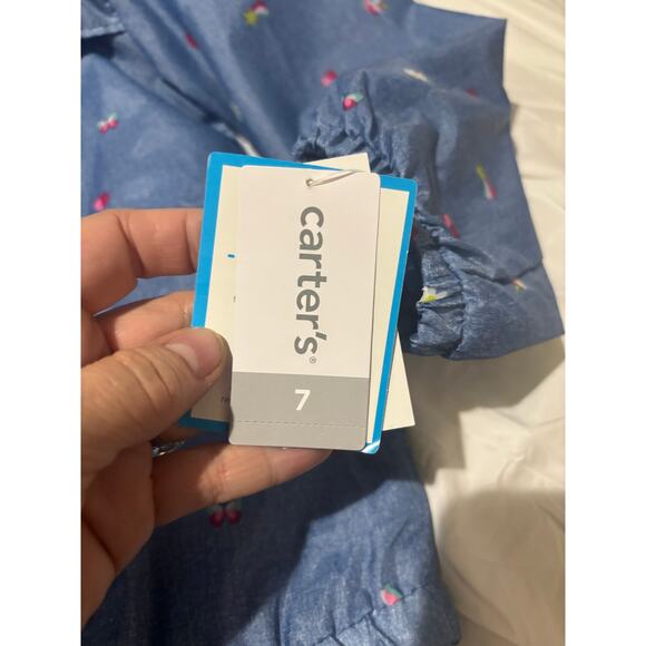 Carter’s 7 blue denim look windbreaker ruffed printed hearts rainbow nwt - Picture 2 of 9